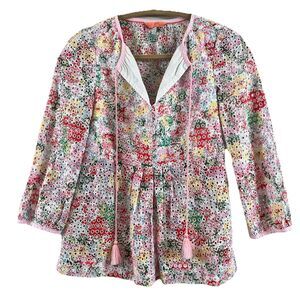 Joules Floral Eyelet Embroidered Blouse Sz 2 Colorful Cottagecore Chic Preppy
